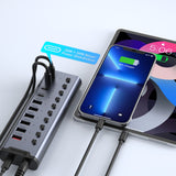 Xiaobi 10-Port Powered USB 3.2 Hub 12V Adapter, Individual Switches for Hard Drives, Printers, and More