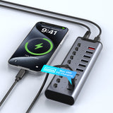 Xiaobi 10-Port Powered USB 3.2 Hub 12V Adapter, Individual Switches for Hard Drives, Printers, and More