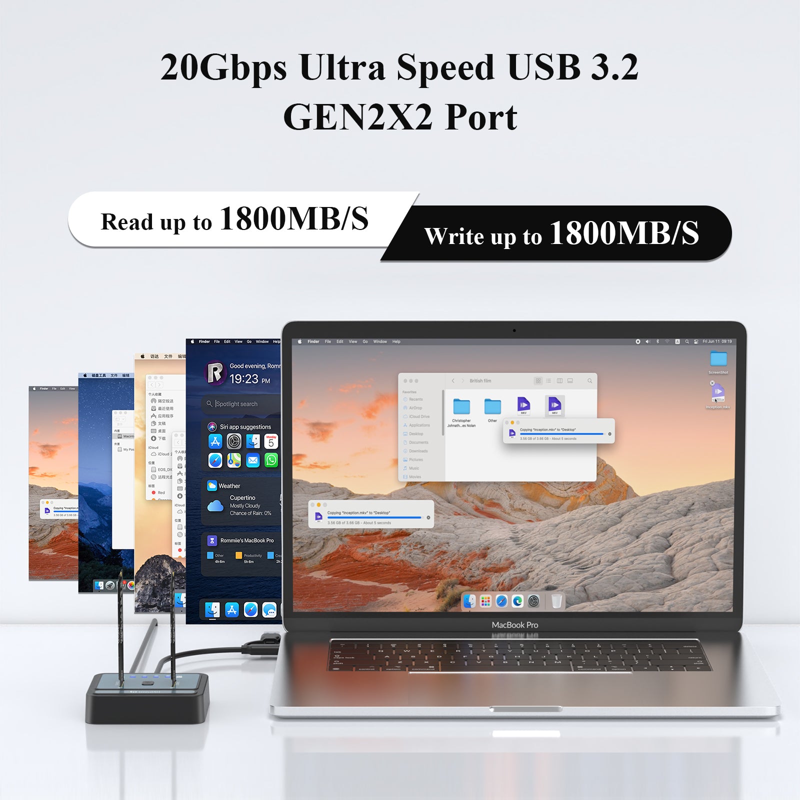 Xiaobi Dual Bay M.2 NVMe/SATA SSD Cloner USB3.2 Gen2x2 Tool Free Support Offline Clone