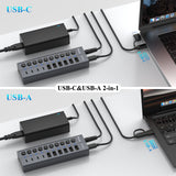 Xiaobi Powered USB 3.2 Hub 10-Port Data Splitter with 12V Power Adapter & Individual On/Off Switches