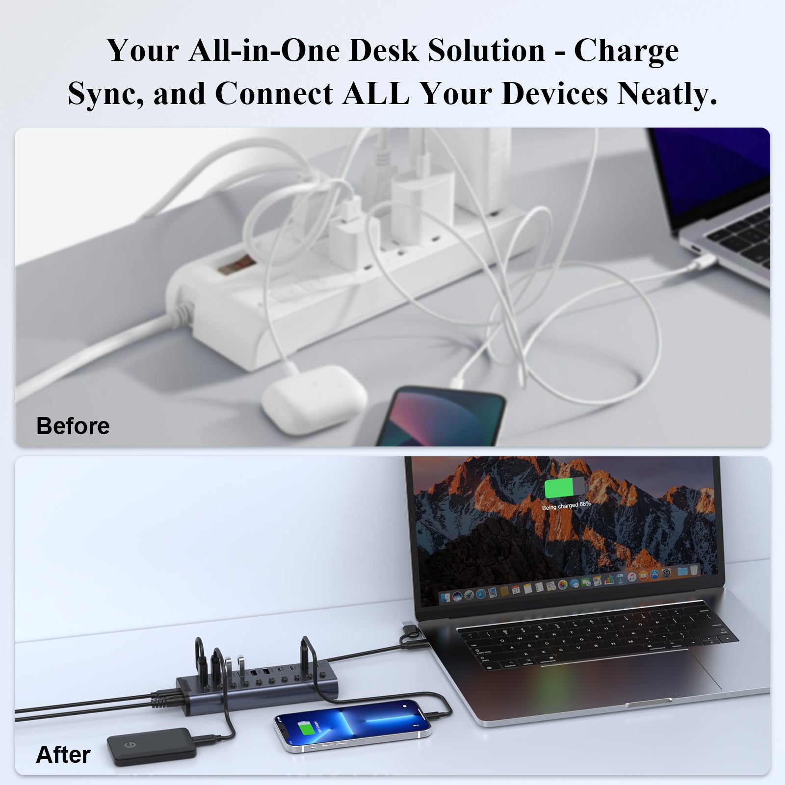 Xiaobi 10-Port Powered USB 3.2 Hub 12V Adapter, Individual Switches for Hard Drives, Printers, and More