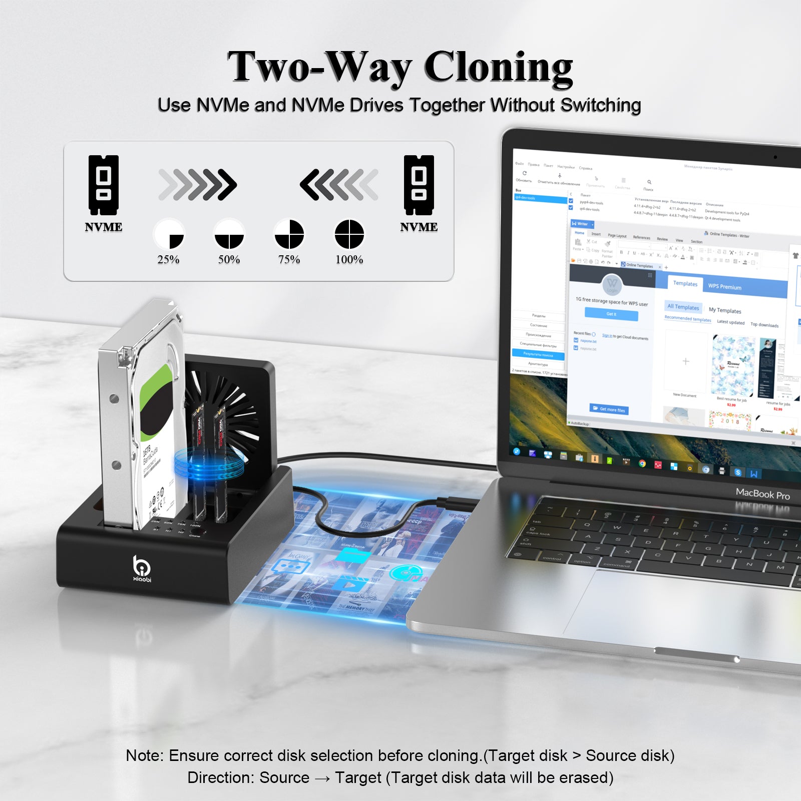 Xiaobi M.2 NVMe & SATA Hard Drive Docking Station 3 Bay Offline Clone for M.2 SSD and 3.5" HDD