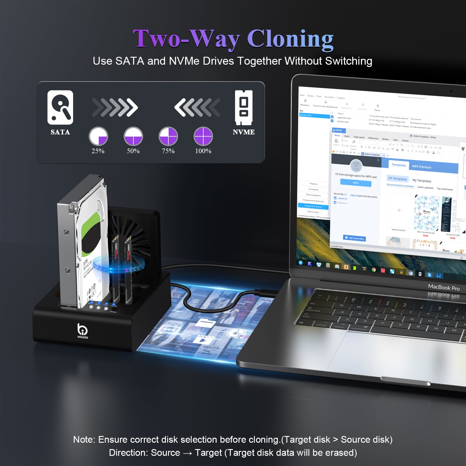 Xiaobi M.2 NVMe & SATA Hard Drive Docking Station 3 Bay Offline Clone for M.2 SSD and 3.5" HDD