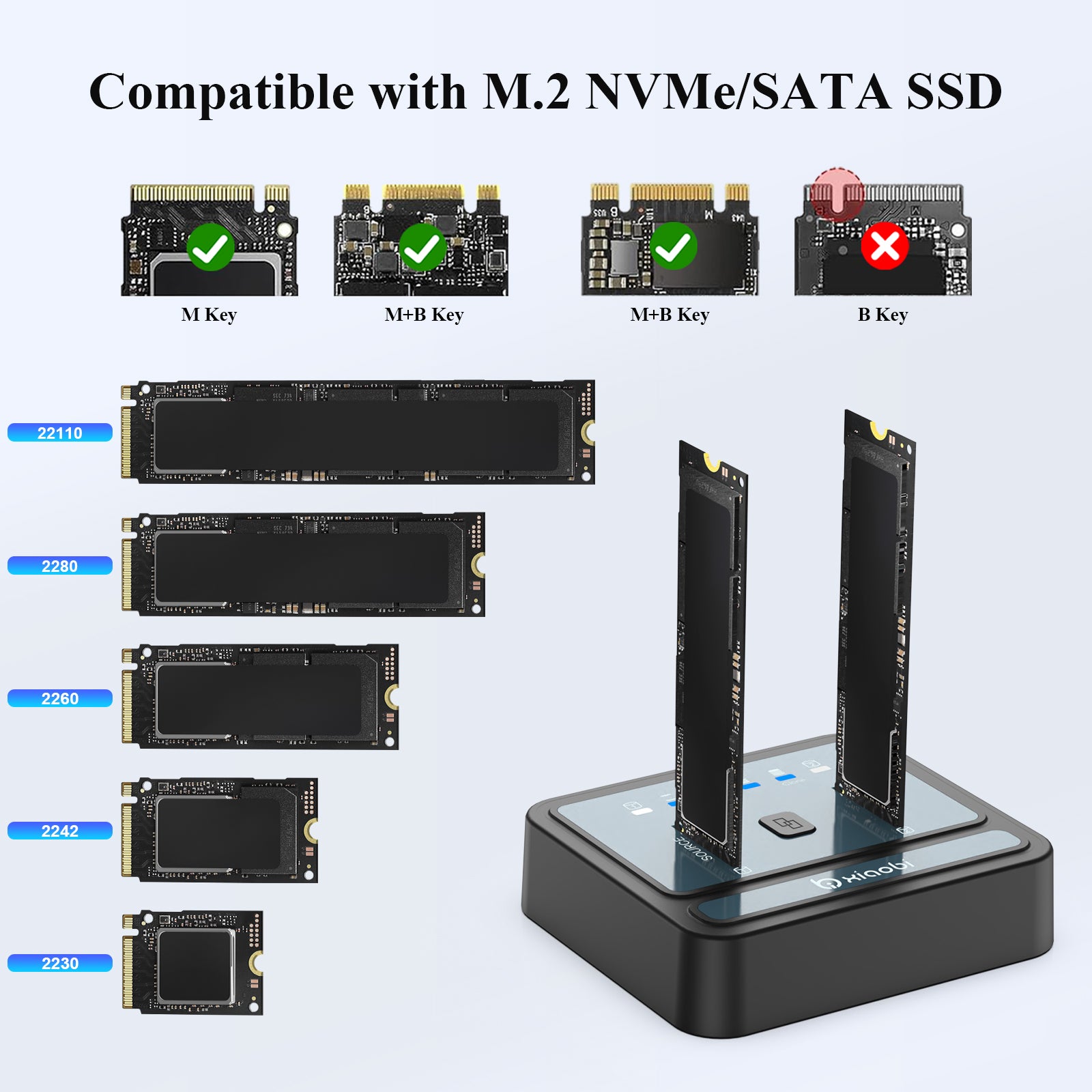 Xiaobi Dual Bay M.2 NVMe/SATA SSD Cloner USB3.2 Gen2x2 Tool Free Support Offline Clone
