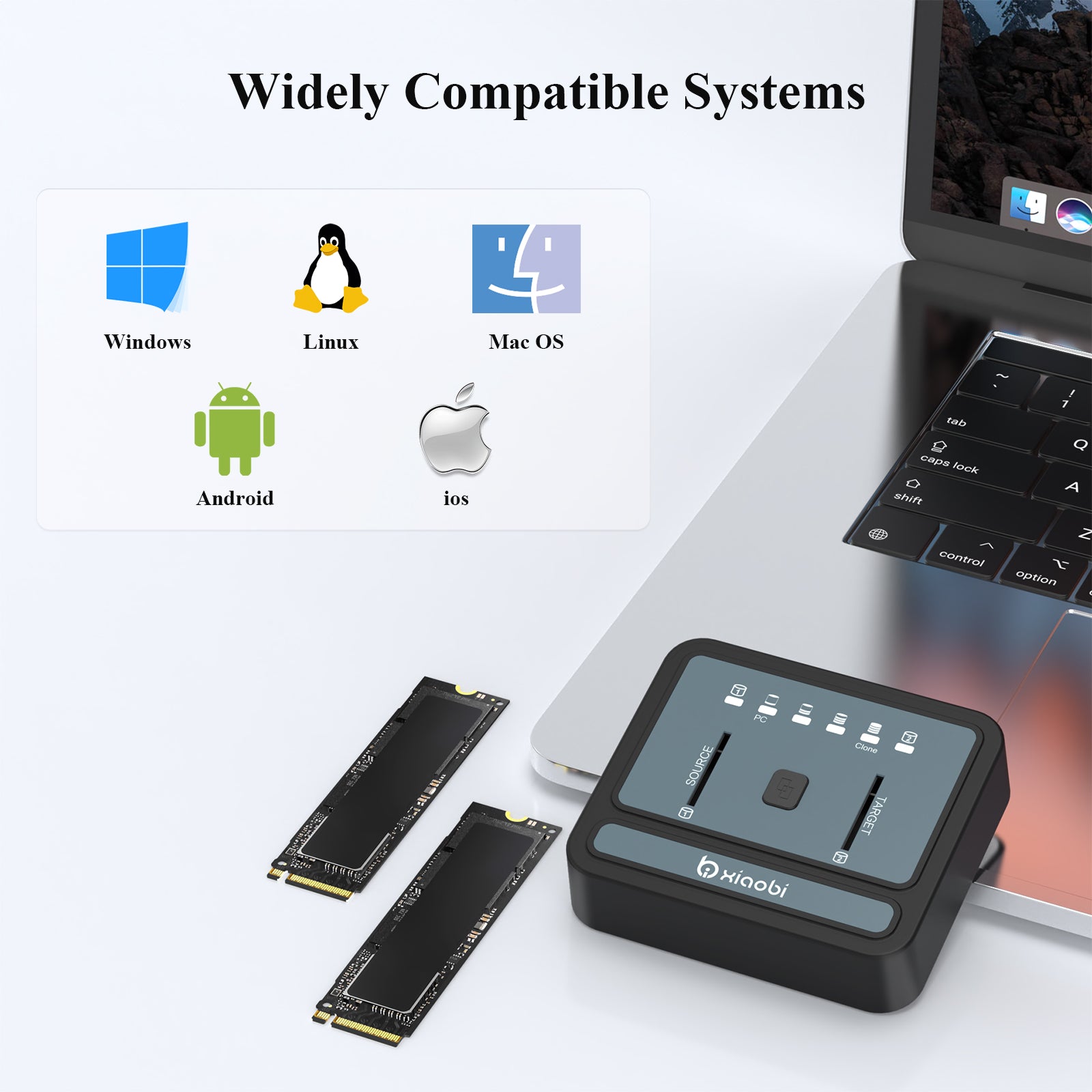 Xiaobi Dual Bay M.2 NVMe/SATA SSD Cloner USB3.2 Gen2x2 Tool Free Support Offline Clone